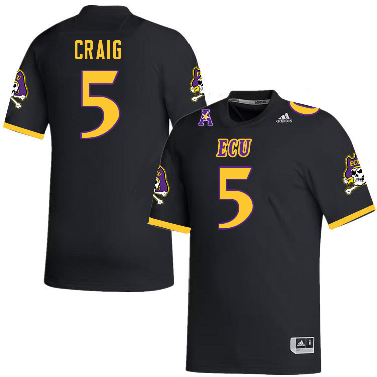#5 Ryheem Craig East Carolina Pirates College Football Jersey Stitched-Black